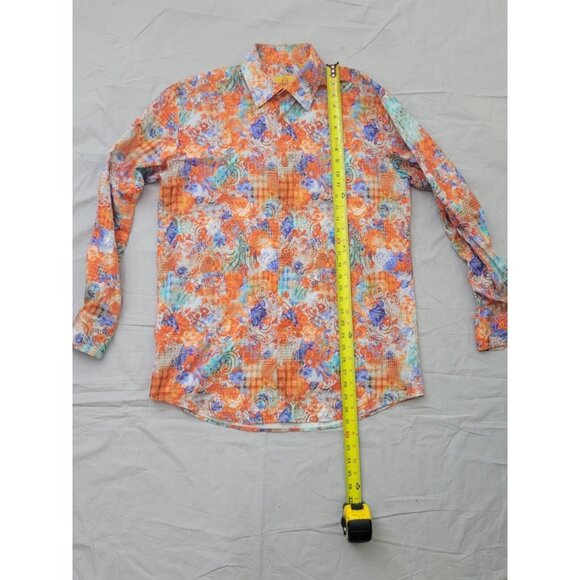 R. Lewis Orange Blue Contemporary Fit Size Large 100% Cotton Square Button Up - Picture 5 of 11